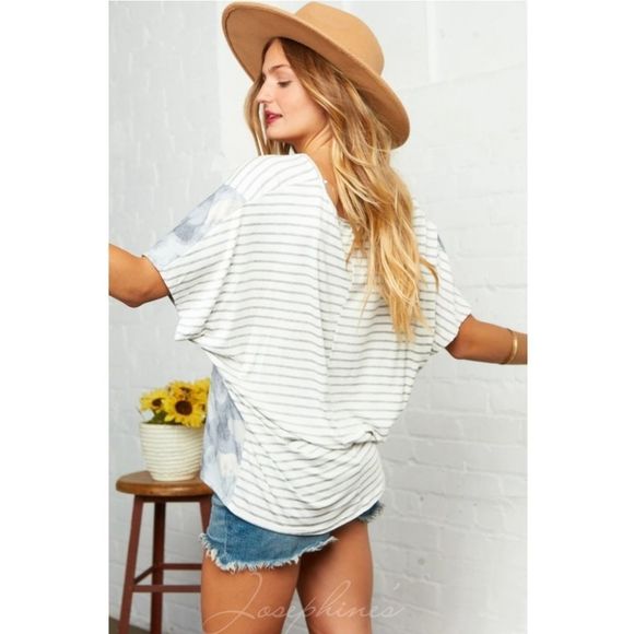 Ivory And Grey Stripe Camo Top - Picture 4 of 6